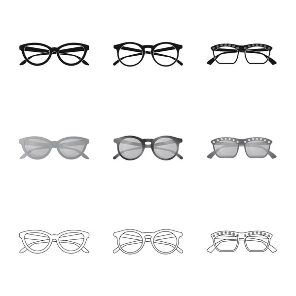Na białym tle obiekt znak okulary i okulary przeciwsłoneczne. Kolekcja okularów i akcesoriów Stockowa ilustracja wektorowa. — Wektor stockowy