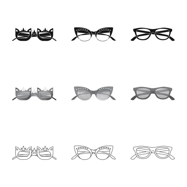 Vektorillustration av glasögon och solglasögon symbol. Insamling av glasögon och tillbehör lager vektorillustration. — Stock vektor