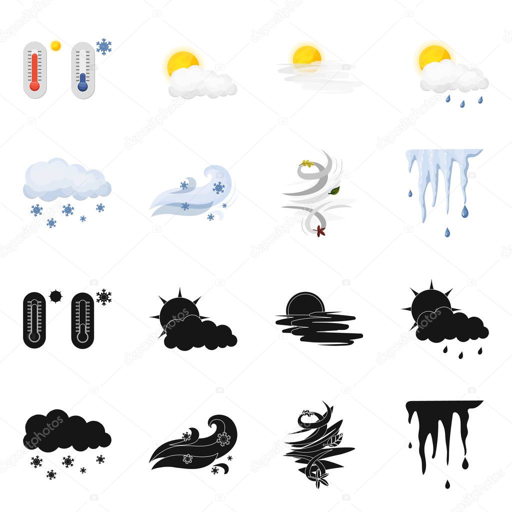 Vector illustration of weather and climate symbol. Collection of weather and cloud stock vector illustration.