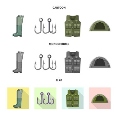 Balık ve balık tutma simgesi izole nesne. Balık topluluğu ve hisse senedi için ekipman vektör simgesi.