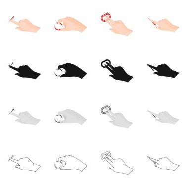 Dokunmatik ve el simgesi yalıtılmış nesne. Dokunmatik ekran ayarla ve stok için vektör simgeye dokunun.