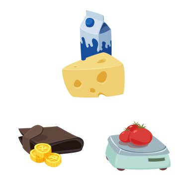 Yiyecek ve içecek işareti illüstrasyon vektör. Gıdaların ve hisse senedi simgesi web için saklama.