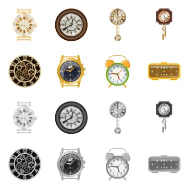 Saat ve saat simgesinin vektör resmi. Hisse senedi için saat ve daire vektör simge kümesi.