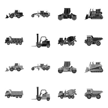 Yapı ve inşaat logo yalıtılmış nesne. Hisse senedi için yapı ve makine vektör simge kümesi.