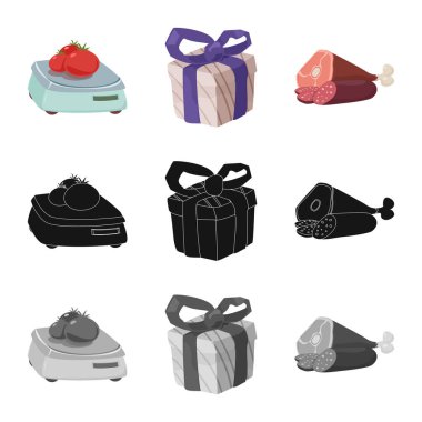 Yiyecek ve içecek işareti yalıtılmış nesne. Gıda topluluğu ve hisse senedi için mağaza vektör simgesi.