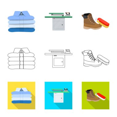 Çamaşırhane ve temiz logo yalıtılmış nesne. Çamaşır ve giysi hisse senedi vektör çizim topluluğu.