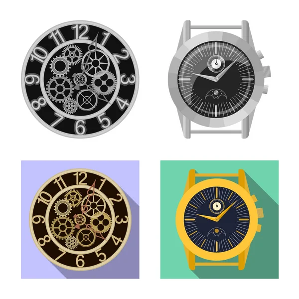 Vektordesign von Uhr und Zeitsymbol. Set von Uhr und Kreis-Vektor-Symbol für Aktien. — Stockvektor