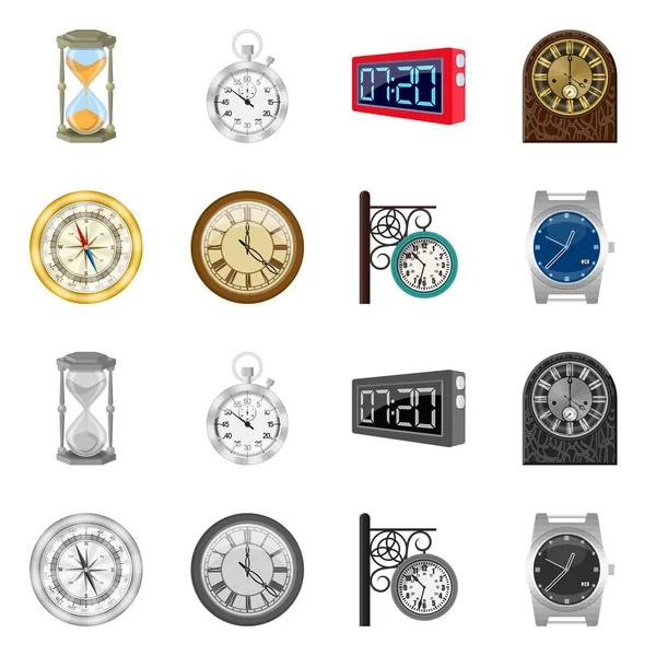 Ilustración vectorial del reloj y el icono de tiempo. Colección de reloj y círculo símbolo de stock para la web . — Vector de stock