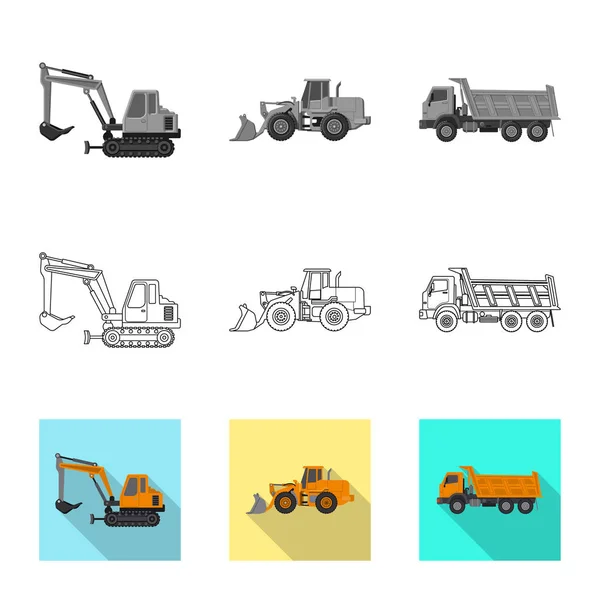 Illustrazione vettoriale dell'icona di costruzione e costruzione. Serie di illustrazione vettoriale del parco macchine e di costruzione . — Vettoriale Stock
