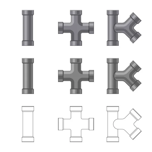 Objeto isolado de tubo e sinal de tubo. Conjunto de ilustrações vetoriais de tubulação e tubulação . — Vetor de Stock