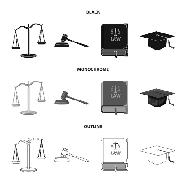 Vektor-Design von Gesetz und Anwalt Zeichen. Sammlung von Rechts- und Justizvektorsymbolen für Aktien. — Stockvektor