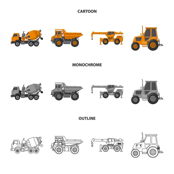 Illustrazione vettoriale del simbolo di costruzione e costruzione. Raccolta del simbolo di costruzione e parco macchine per il web . — Vettoriale Stock