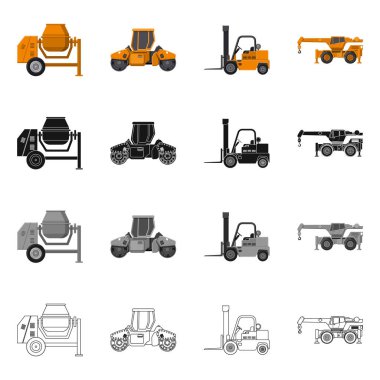 Yapı ve inşaat simge vektör tasarımı. Web için yapı ve makine hisse senedi simgesi kümesi.