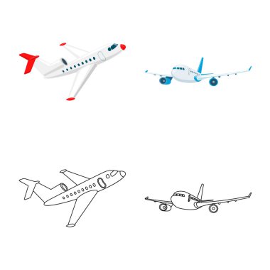 Bir uçak ve taşıma işaret tasarım vektör. Web için uçak ve gökyüzü hisse senedi simgesi kümesi.