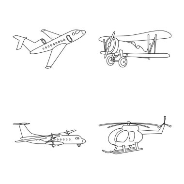 Uçak ve taşıma simge vektör Illustration. Web için uçak ve gökyüzü hisse senedi simgesi kümesi.