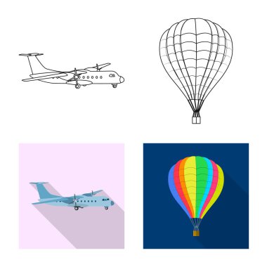 Bir uçak ve taşıma işaret tasarım vektör. Hisse senedi için uçak ve gökyüzü vektör simge kümesi.