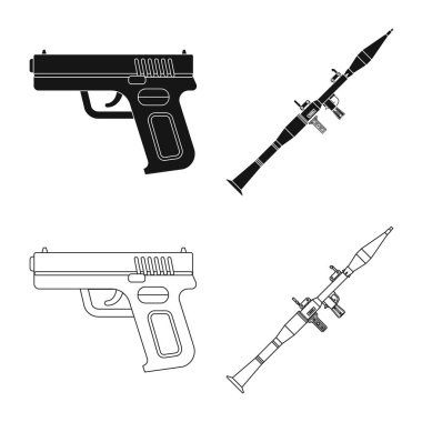 Silah ve silah logo yalıtılmış nesne. Hisse senedi için silah ve ordu vektör simge topluluğu.