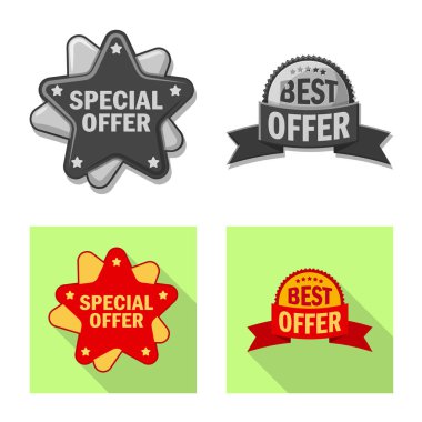 Amblem ve rozet simge vektör Illustration. Hisse senedi için amblem ve etiket vektör simge kümesi.