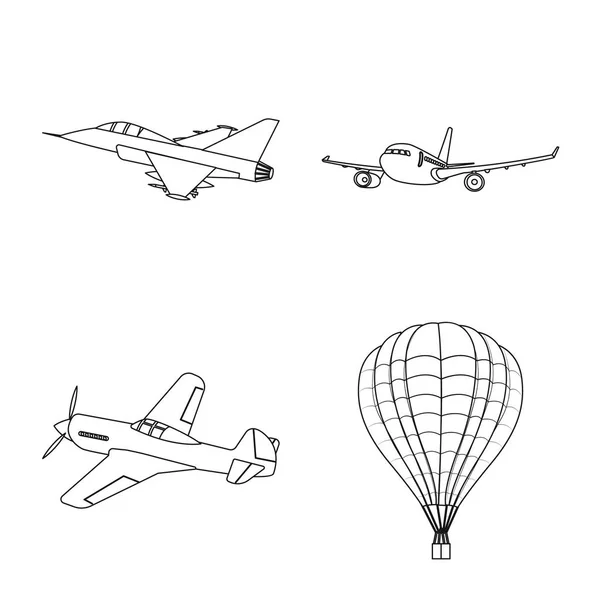 Objet isolé de l'avion et signe de transport. Ensemble d'icône vectorielle plan et ciel pour stock . — Image vectorielle