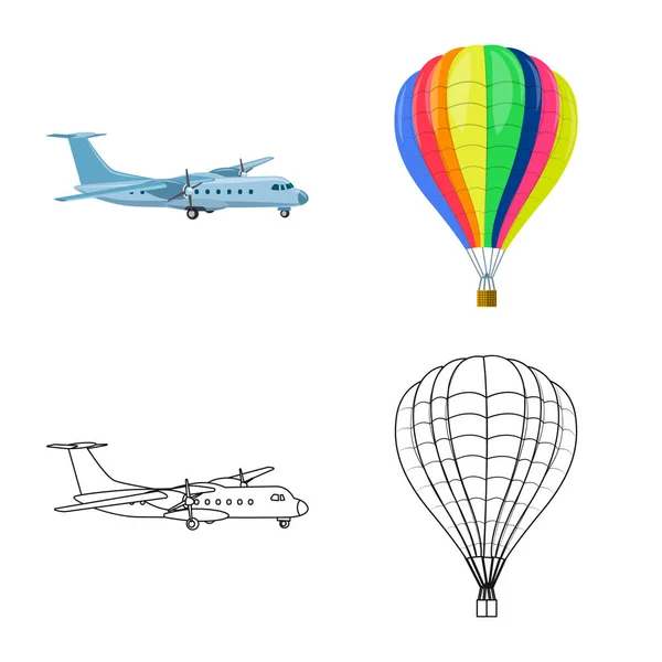 Geïsoleerde object van vliegtuig en vervoer symbool. Set van vliegtuig en hemel voorraad vectorillustratie. — Stockvector