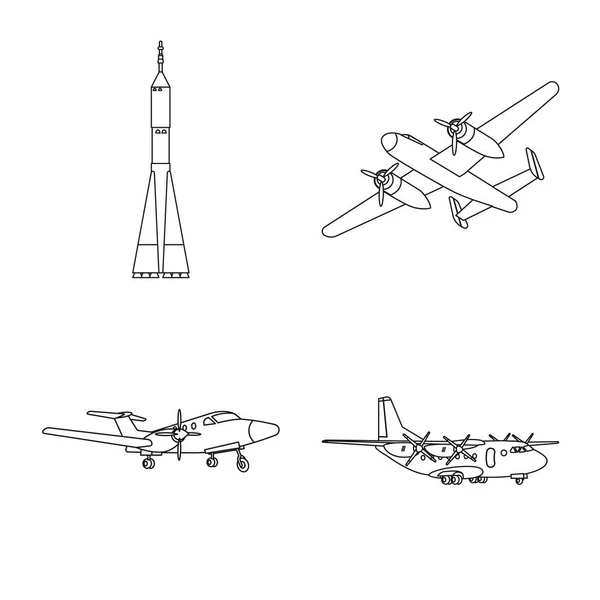 Vektorillustration von Flugzeug und Verkehrszeichen. Sammlung von Flugzeug- und Himmelsvektorillustrationen. — Stockvektor