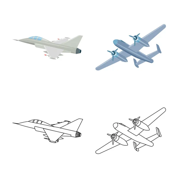Objeto isolado de avião e logotipo de transporte. Conjunto de plano e céu estoque vetor ilustração . — Vetor de Stock