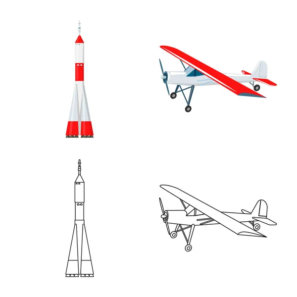 Geïsoleerde object van vliegtuig en vervoer teken. Set van vliegtuig en hemel aandelensymbool voor web. — Stockvector