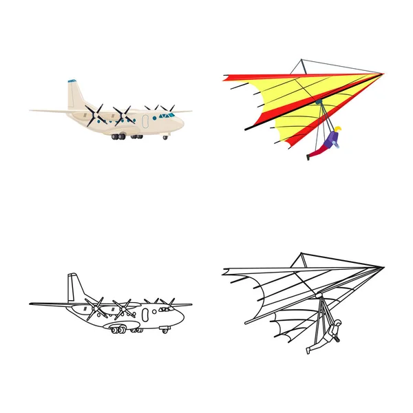 Objeto isolado de avião e símbolo de transporte. Conjunto de plano e céu estoque vetor ilustração . — Vetor de Stock