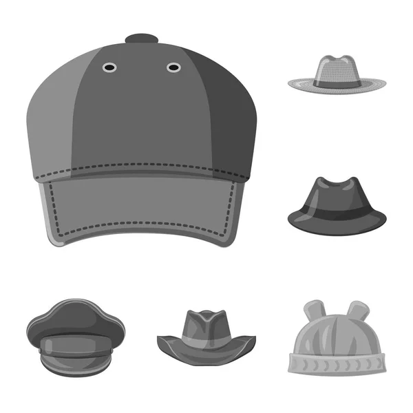 Ilustração vetorial de chapéus e logótipo de boné. Coleção de chapéus e acessórios símbolo de estoque para web . —  Vetores de Stock
