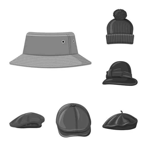 모자와 모자 상징의 고립 된 개체입니다. 웹에 대 한 헤드 기어와 액세서리 주식 기호 모음. — 스톡 벡터