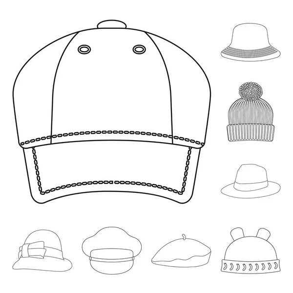 Vector illustration of headgear and cap logo. Set of headgear and accessory stock symbol for web. — Stock Vector