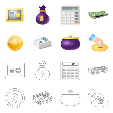 Banka ve para simge vektör Illustration. Hisse senedi için banka ve bill vektör simge topluluğu.