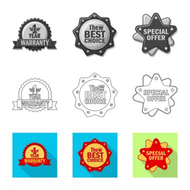 İllüstrasyon işareti amblemi ve rozet vektör. Hisse senedi için amblem ve etiket vektör simge kümesi.