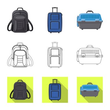 Bavul ve Bagaj işareti yalıtılmış nesne. Bavul ve yolculuk hisse senedi vektör çizim topluluğu.