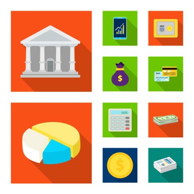Banka ve para sembol yalıtılmış nesne. Hisse senedi için banka ve bill vektör simge topluluğu.