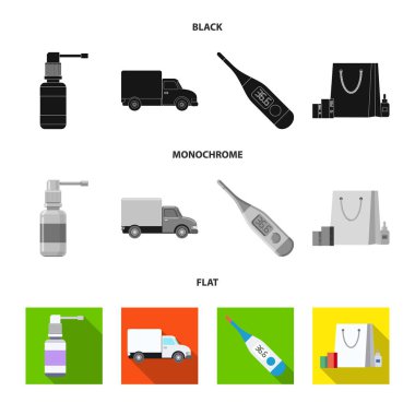 Eczane ve hastane logo vektör Illustration. Web için eczane ve iş hisse senedi simgesi kümesi.