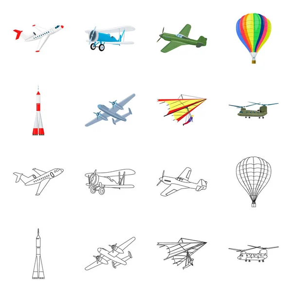 Izolovaný objekt roviny a dopravní značka. Kolekce letadla a obloha burzovní symbol pro web. — Stockový vektor