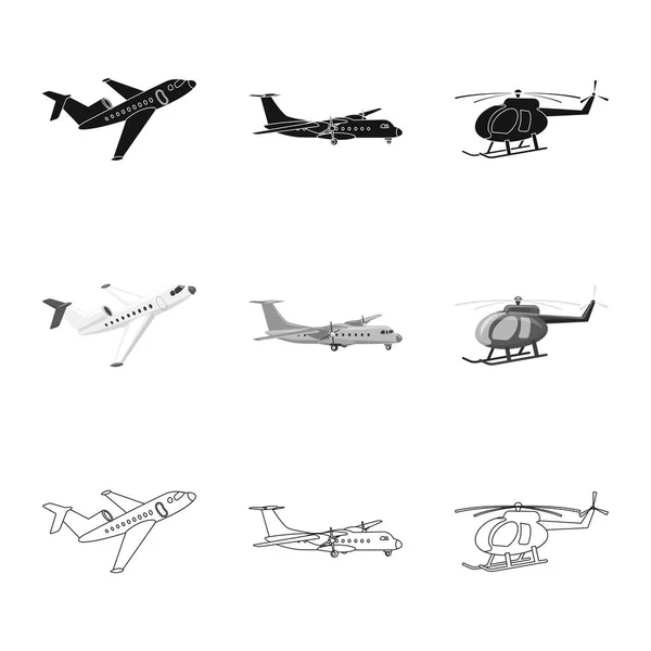Vektorové ilustrace letadlo a dopravní loga. Sada letadlo a obloha vektorové ikony pro stock. — Stockový vektor