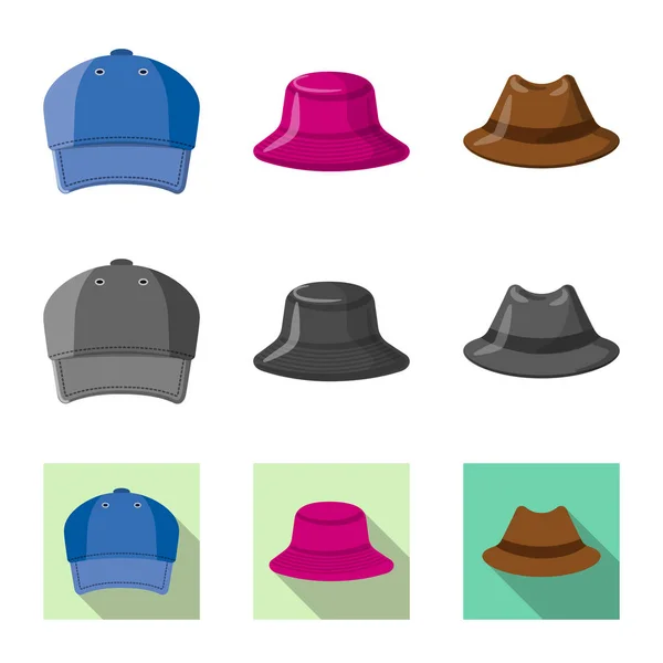 Ilustración vectorial de la marca de sombreros y gorras. Colección de casco y accesorio icono vectorial para stock . — Vector de stock