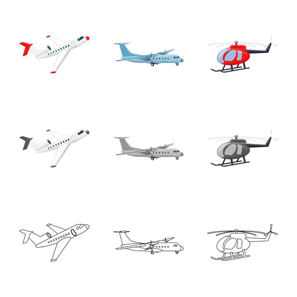 Vector ontwerp van vliegtuig en vervoer teken. Collectie van vliegtuig en hemel vector pictogram voor voorraad. — Stockvector