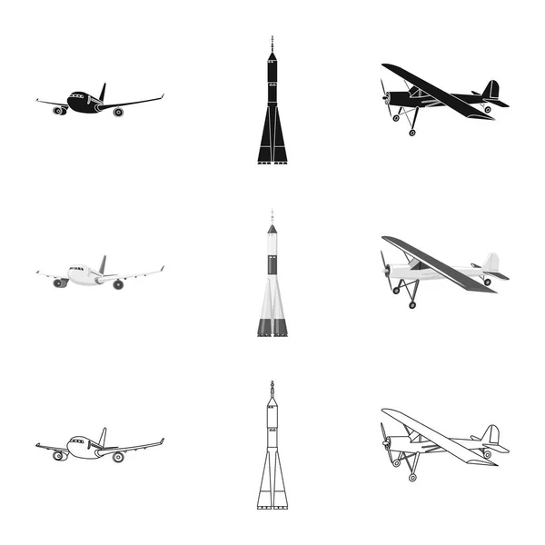 Projeto vetorial de avião e símbolo de transporte. Conjunto de plano e ícone de vetor de céu para estoque . — Vetor de Stock