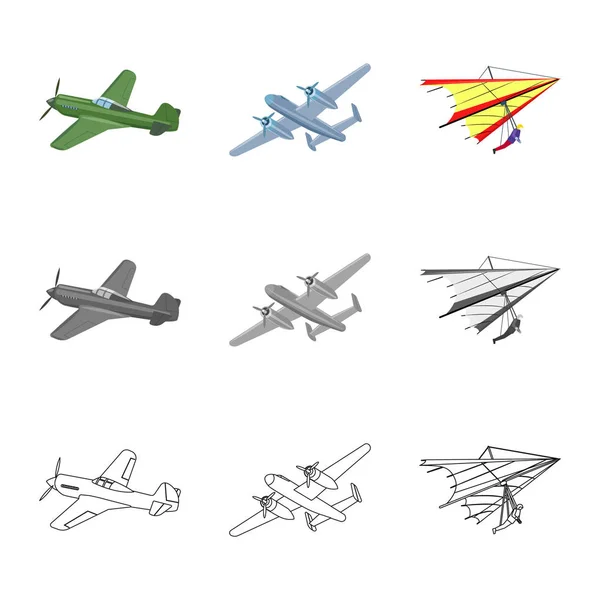 Vektorové ilustrace letadlo a dopravní loga. Kolekce letadla a obloha vektorové ikony pro stock. — Stockový vektor