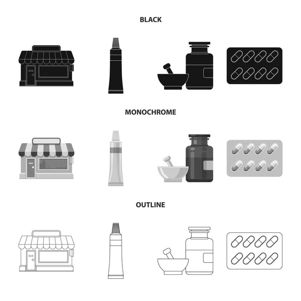 Illustration vectorielle de pharmacie et enseigne d'hôpital. Collection de pharmacie et icône vectorielle d'affaires pour stock . — Image vectorielle