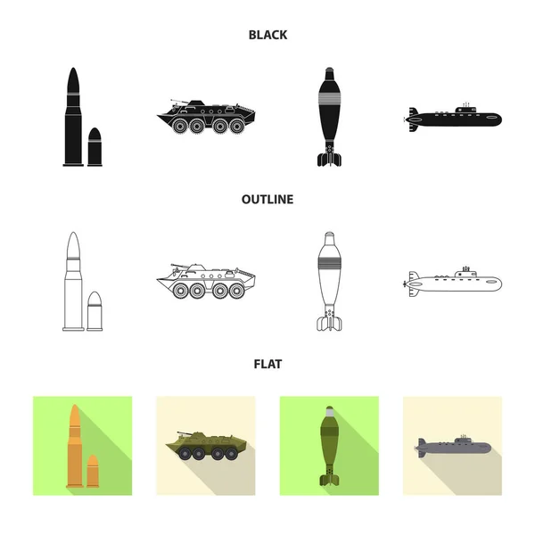 Ilustración vectorial del arma y el icono del arma. Conjunto de armas y ejército icono de vector para la acción . — Vector de stock