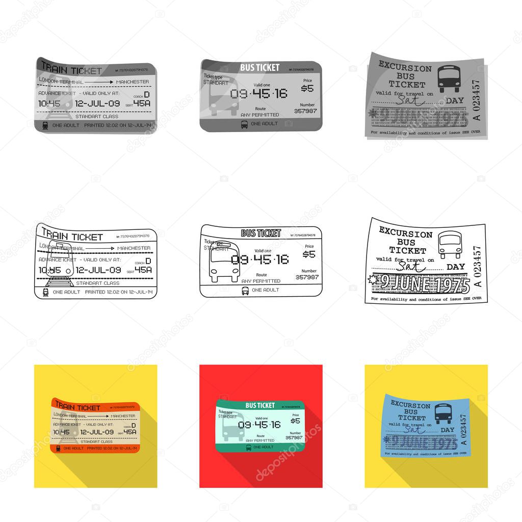 Vector illustration of ticket and admission sign. Set of ticket and event vector icon for stock.