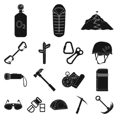 Dağcılık ve en yüksek işareti yalıtılmış nesne. Dağcılık ve kamp set vektör simge stok için.