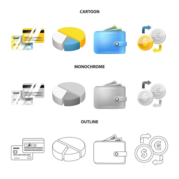 Illustration vectorielle du symbole bancaire et monétaire. Collecte d'icône de banque et de vecteur de billets pour le stock . — Image vectorielle