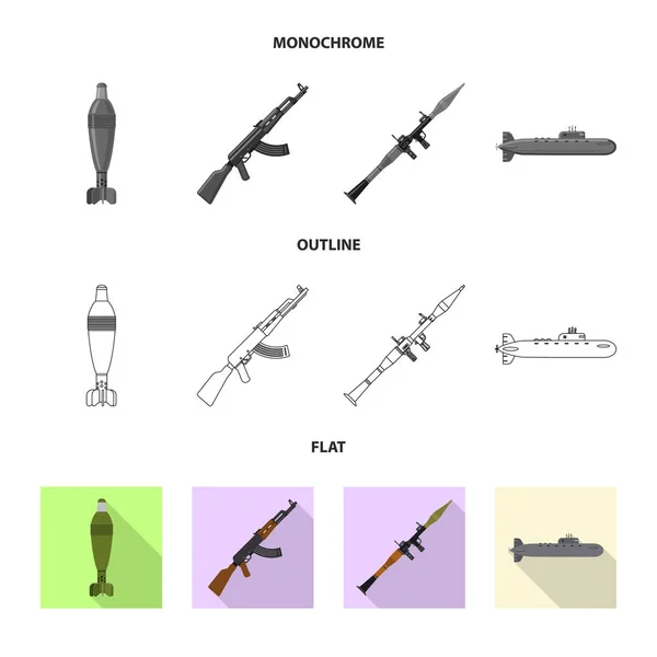 Objet isolé d'arme et d'arme à feu signe. Collection d'armes et symbole de stock de l'armée pour le web . — Image vectorielle
