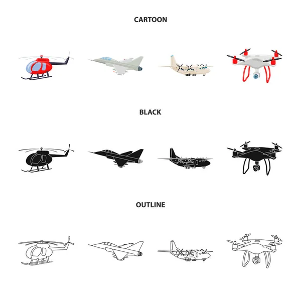 Diseño vectorial de plano y símbolo de transporte. Conjunto de plano y cielo símbolo de stock para la web . — Vector de stock