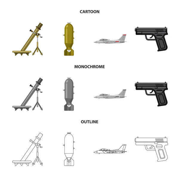 Illustrazione vettoriale del simbolo dell'arma e della pistola. Raccolta di armi e icone vettoriali dell'esercito per le scorte . — Vettoriale Stock